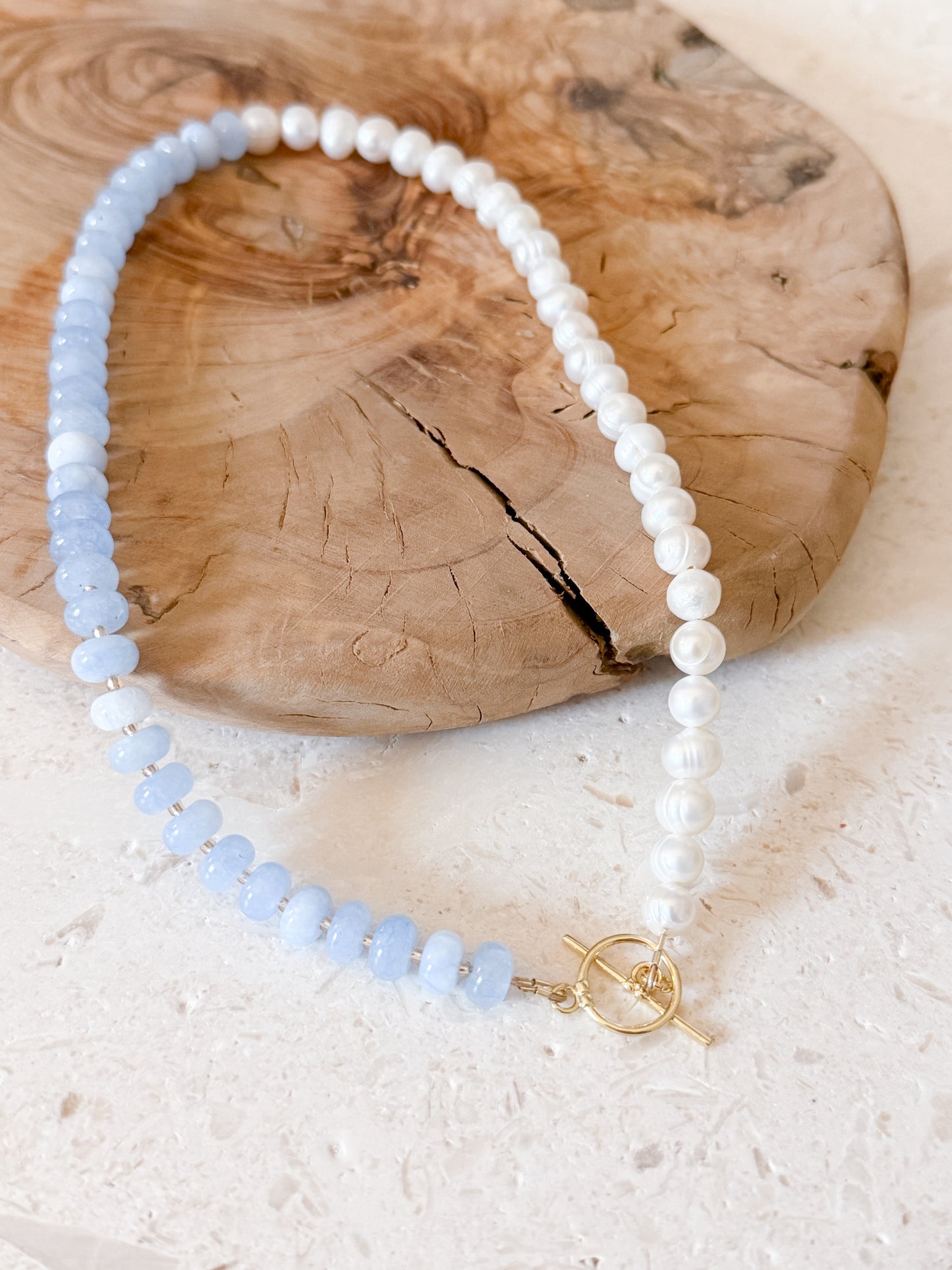 Soft Blue & Pearls Necklace