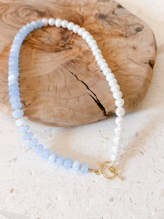 Soft Blue & Pearls Necklace