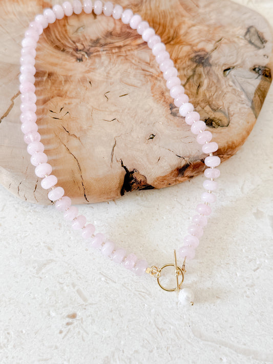 Pink Quartz & Pearl Necklace