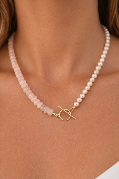 Pink Quartz & Pearls Necklace