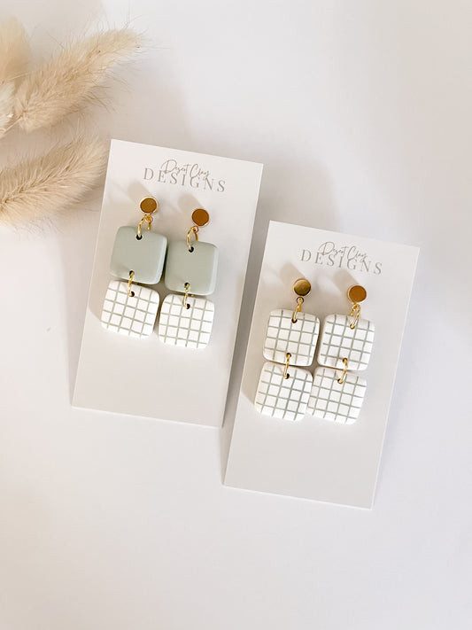 Duo Block Dangles - Sage Grid