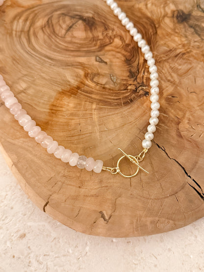 Pink Quartz & Pearls Necklace